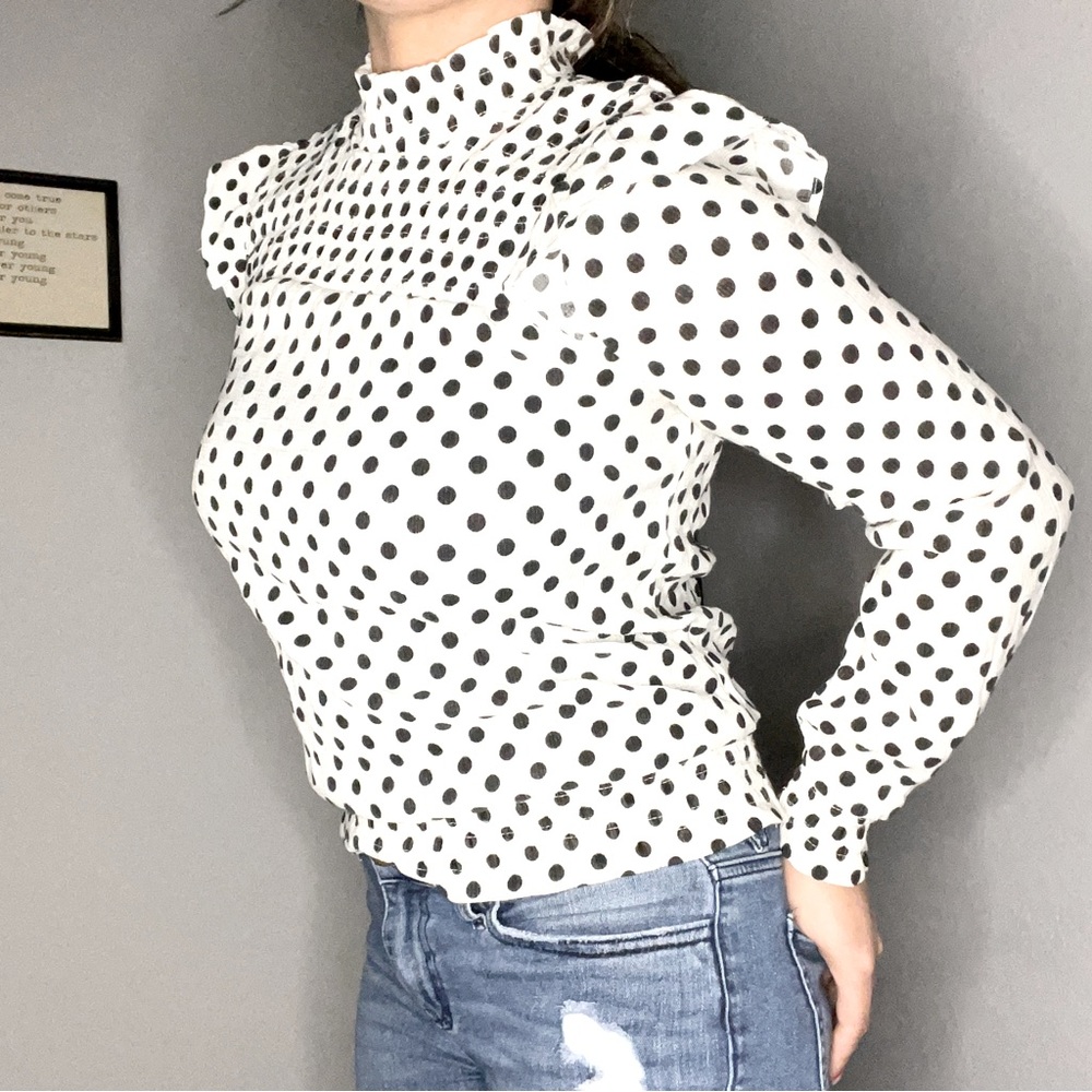 Polka Dot Ruffle Shoulder Blouse